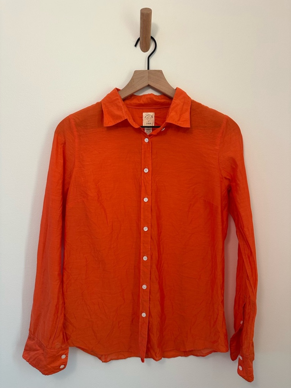 The Perfect Shirt by J Crew - Cotton and Silk Blend, Coral/Orange, White Buttons